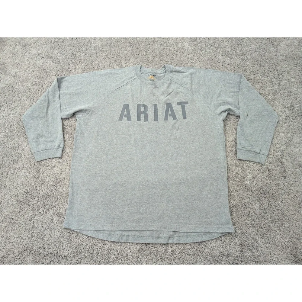 Ariat Rebar Sweater Mens 2XL Pullover Long Sleeve Crew Neck Gray‎ Spellout